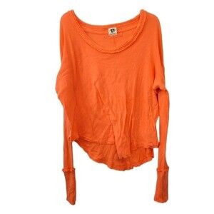 Free People Bright Orange Colby Long Sleeve Top Size Medium